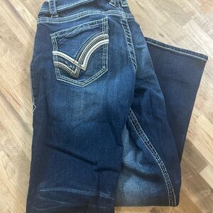 Buckle Blue Bootcut Jeans with Decorative Stitching
